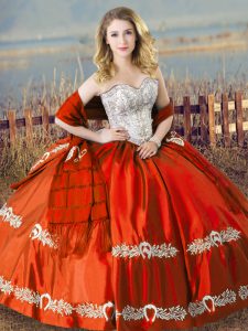 Orange Red Sleeveless Beading and Embroidery Floor Length Sweet 16 Dress