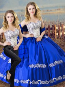 Royal Blue Sweetheart Neckline Beading and Embroidery Quinceanera Gown Sleeveless Lace Up