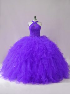 Floor Length Ball Gowns Sleeveless Purple Sweet 16 Dress Lace Up