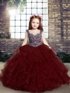 Best Sleeveless Lace Up Floor Length Beading and Ruffles Little Girl Pageant Gowns