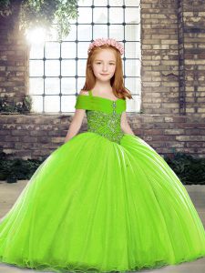 Cheap Sleeveless Brush Train Beading Little Girl Pageant Gowns