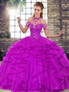 Sleeveless Beading and Ruffles Lace Up Ball Gown Prom Dress