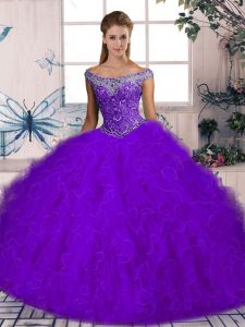 Sumptuous Sleeveless Brush Train Lace Up Beading and Ruffles Vestidos de Quinceanera