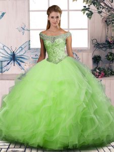 Sleeveless Floor Length Beading and Ruffles Lace Up Quinceanera Dresses