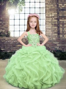 Custom Fit Yellow Green Sleeveless Beading and Ruffles Floor Length Little Girls Pageant Dress