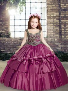 Inexpensive Sleeveless Lace Up Floor Length Beading Pageant Dress