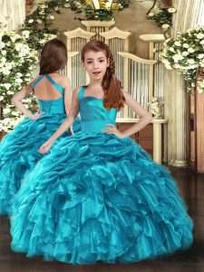 Straps Sleeveless Organza Child Pageant Dress Ruffles and Ruching Lace Up