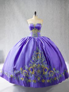 Custom Made Sweetheart Sleeveless Ball Gown Prom Dress Floor Length Embroidery Purple Satin