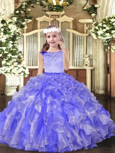 Top Selling Lavender Sleeveless Organza Zipper Little Girls Pageant Dress Wholesale for Party and Sweet 16 and Wedding Party