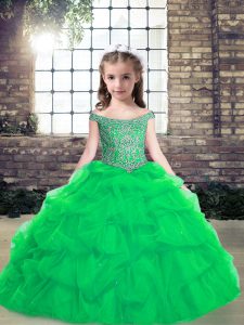 Floor Length Ball Gowns Sleeveless Turquoise Kids Pageant Dress Lace Up