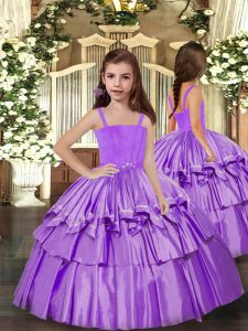 Straps Sleeveless Lace Up Little Girl Pageant Dress Lavender