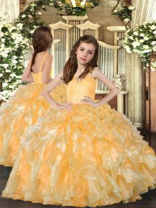 Sleeveless Ruffles Lace Up Kids Pageant Dress