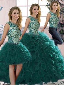 Eye-catching Sleeveless Lace Up Floor Length Beading and Ruffles Sweet 16 Quinceanera Dress