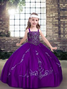 Purple Straps Neckline Beading Little Girl Pageant Dress Sleeveless Lace Up