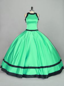 Lovely Scoop Sleeveless 15 Quinceanera Dress Floor Length Ruching Apple Green Satin