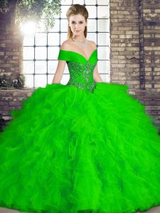 Classical Green Lace Up Sweet 16 Quinceanera Dress Beading and Ruffles Sleeveless Floor Length