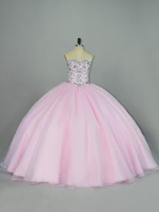 Baby Pink Lace Up Sweetheart Beading 15 Quinceanera Dress Tulle Sleeveless