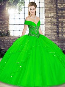 Top Selling Beading and Ruffles Ball Gown Prom Dress Green Lace Up Sleeveless Floor Length