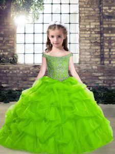 Organza Lace Up Kids Pageant Dress Sleeveless Floor Length Beading and Pick Ups