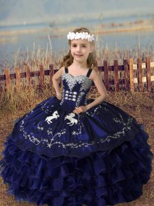 Ball Gowns Little Girls Pageant Dress Purple Straps Organza Sleeveless Floor Length Lace Up