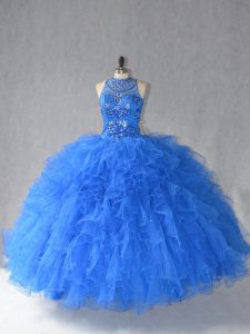 Sweet Floor Length Ball Gowns Sleeveless Royal Blue Vestidos de Quinceanera Lace Up