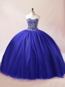 Floor Length Lace Up Quinceanera Dresses Royal Blue for Sweet 16 and Quinceanera with Beading