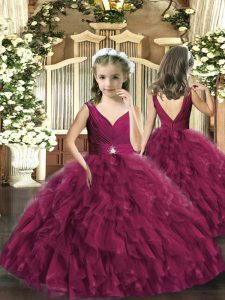 Hot Selling Sleeveless Beading and Ruffles Backless Little Girl Pageant Gowns
