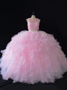 Baby Pink Zipper Scoop Beading Sweet 16 Dresses Organza Sleeveless