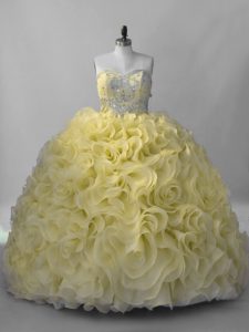 Beading Quince Ball Gowns Yellow Lace Up Sleeveless