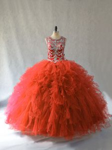 Sleeveless Beading and Ruffles Lace Up Vestidos de Quinceanera