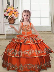 Pretty Ball Gowns Child Pageant Dress Rust Red Straps Satin Sleeveless Floor Length Lace Up