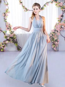 Grey Sleeveless Belt Floor Length Quinceanera Dama Dress