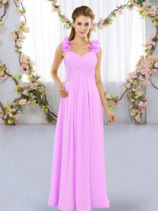 Free and Easy Lilac Chiffon Lace Up Straps Sleeveless Floor Length Vestidos de Damas Hand Made Flower