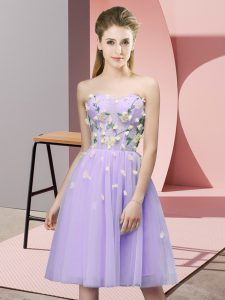 Lovely Sweetheart Sleeveless Quinceanera Dama Dress Knee Length Appliques Lavender Tulle