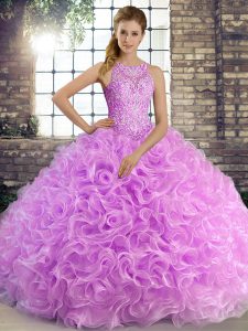 Sumptuous Sleeveless Floor Length Beading Lace Up Sweet 16 Dresses with Lilac