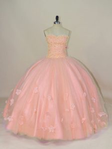 Fine Floor Length Pink Quinceanera Dress Sweetheart Sleeveless Lace Up