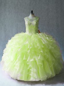 Pretty Floor Length Ball Gowns Sleeveless Yellow Green Sweet 16 Dress Lace Up