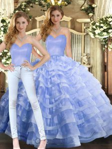 Sexy Lavender Two Pieces Ruffled Layers Sweet 16 Dresses Lace Up Organza Sleeveless Floor Length