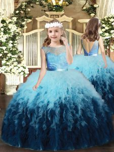 Superior Multi-color Kids Pageant Dress Party and Wedding Party with Ruffles Scoop Sleeveless Backless