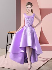 Lavender Sleeveless High Low Lace Zipper Court Dresses for Sweet 16