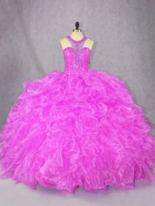 Fuchsia Zipper Sweet 16 Dresses Beading and Ruffles Sleeveless Floor Length