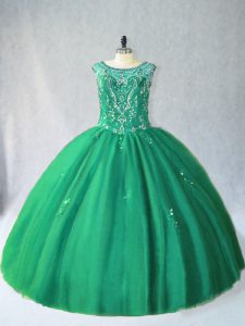 Best Selling Green Tulle Lace Up 15 Quinceanera Dress Sleeveless Floor Length Beading