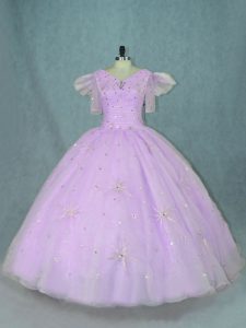 Comfortable Lavender Sleeveless Organza Zipper 15th Birthday Dress for Sweet 16 and Quinceanera