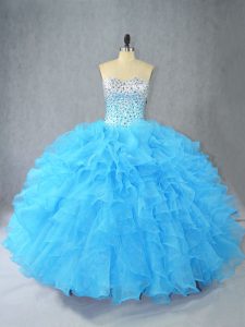 Aqua Blue Sweetheart Lace Up Beading and Ruffles Quinceanera Dresses Sleeveless