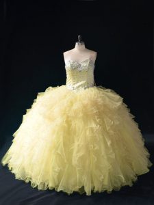 Gold Sleeveless Tulle Lace Up Quinceanera Gowns for Sweet 16 and Quinceanera