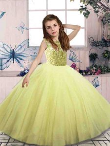 Yellow Green Sleeveless Beading Floor Length Little Girls Pageant Gowns