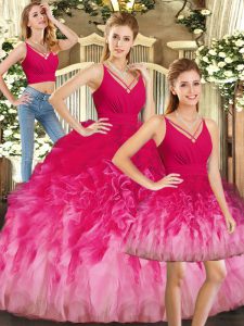 High Quality Multi-color Backless V-neck Ruffles Quinceanera Gowns Tulle Sleeveless