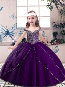 Straps Sleeveless Tulle Child Pageant Dress Beading Lace Up