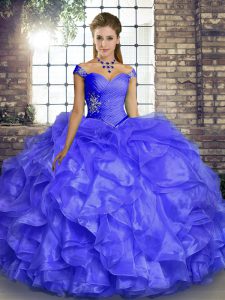 Great Off The Shoulder Sleeveless Lace Up 15 Quinceanera Dress Lavender Organza