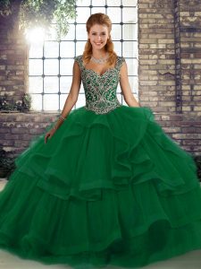 Dazzling Straps Sleeveless Lace Up Sweet 16 Dresses Green Tulle